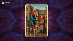 Six of Cups tarot card showing a child giving a cup filled with flowers to another child